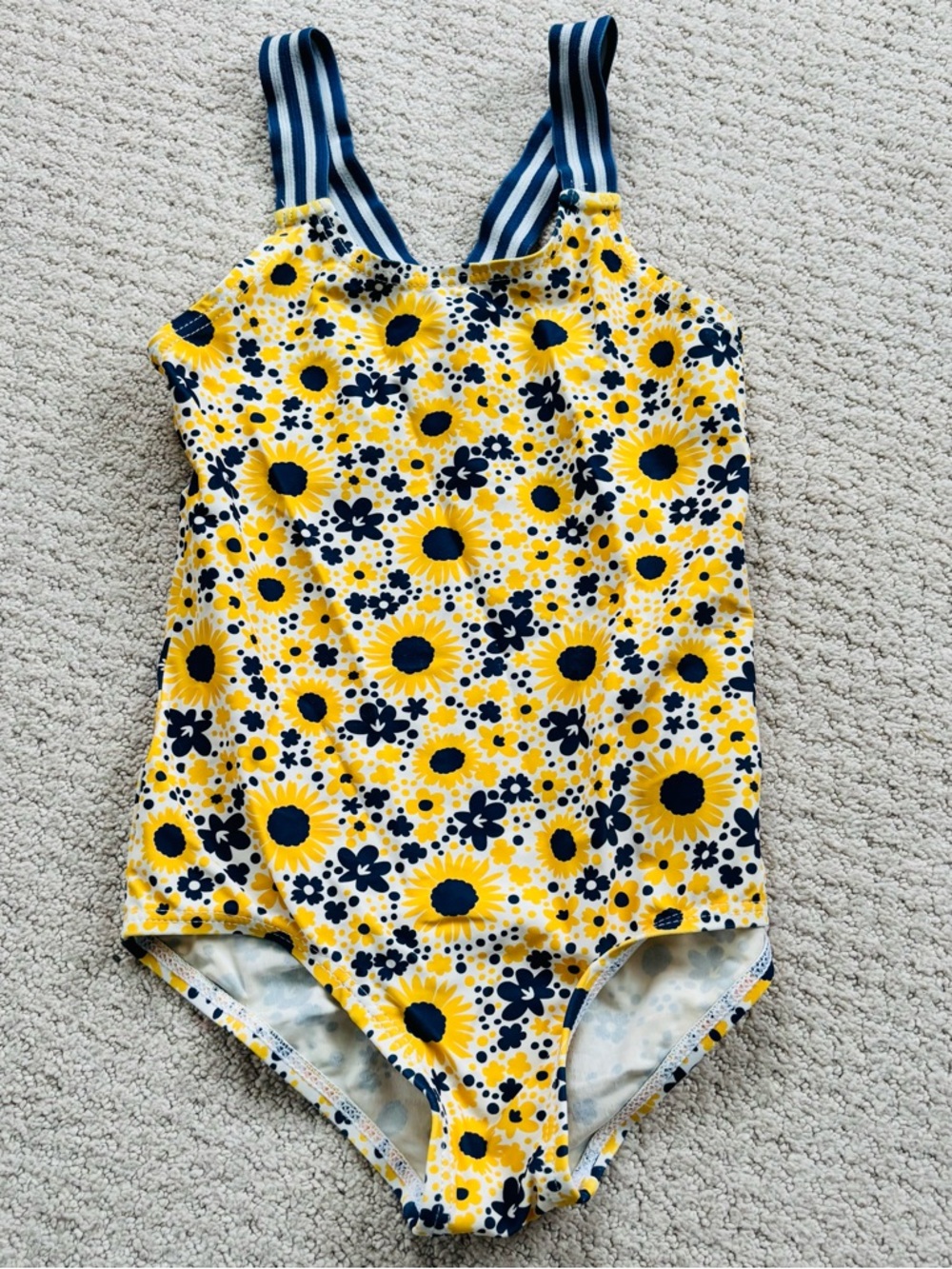Kite Girls' Yellow Sunflower One-Piece Swimsuit with Navy Straps